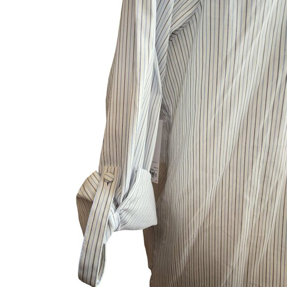 Womens Button-Up Collared Shirt White Blue & Black Pinstripes Size 3X JJ4040 - Picture 6 of 9